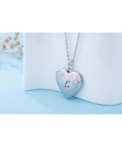 Locket Necklace that Holds Pictures Initial Alphabet A-Z Letter Pendant Necklace Platinum Plated Gifts for Women L $10.25 Nec...