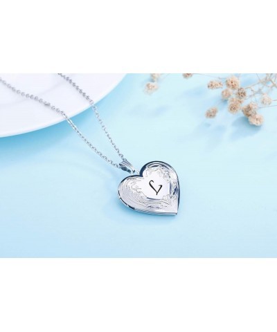 Locket Necklace that Holds Pictures Initial Alphabet A-Z Letter Pendant Necklace Platinum Plated Gifts for Women L $10.25 Nec...