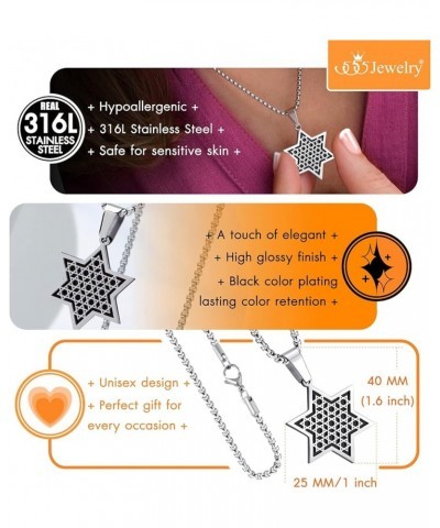 Exclusive Unisex Stainless Steel Star of David Necklace, 16-24 Inch Box Chain Silver & Black 22.0 Inches $12.97 Necklaces