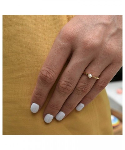 18K Gold Vermeil Tiny Pearl Ring Yellow Gold Plating $13.24 Rings