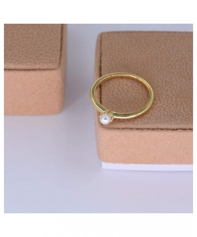 18K Gold Vermeil Tiny Pearl Ring Yellow Gold Plating $13.24 Rings