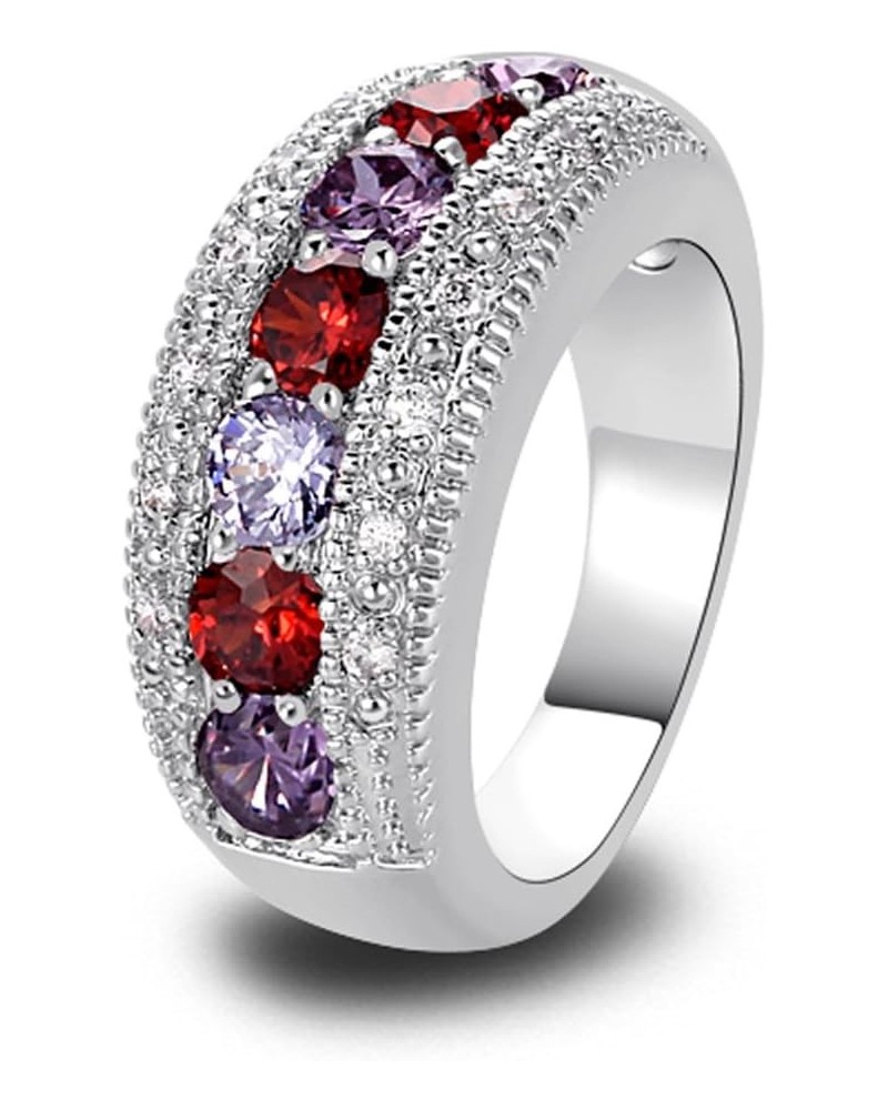 925 Sterling Silver Created Pink Topaz Filled Half Eternity Band Ring Red & Purple $4.31 Rings