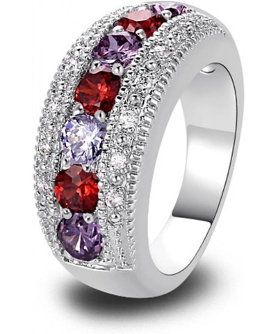 925 Sterling Silver Created Pink Topaz Filled Half Eternity Band Ring Red & Purple $4.31 Rings