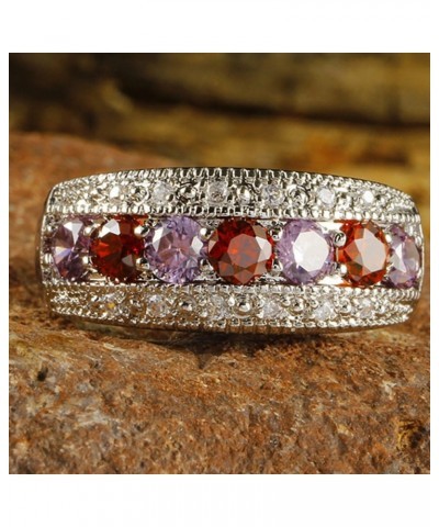 925 Sterling Silver Created Pink Topaz Filled Half Eternity Band Ring Red & Purple $4.31 Rings