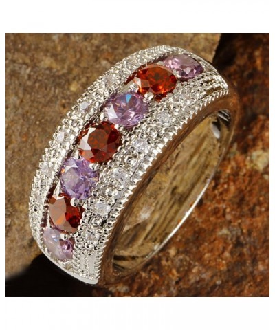 925 Sterling Silver Created Pink Topaz Filled Half Eternity Band Ring Red & Purple $4.31 Rings