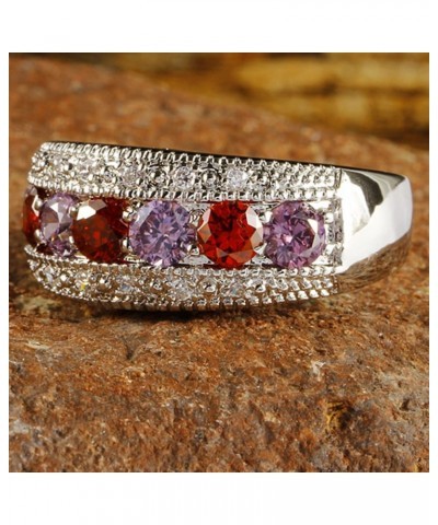 925 Sterling Silver Created Pink Topaz Filled Half Eternity Band Ring Red & Purple $4.31 Rings