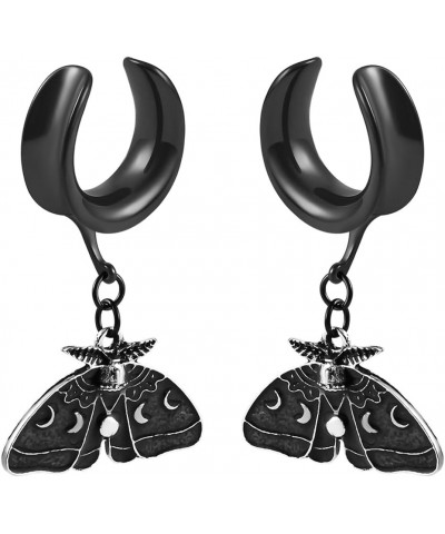 2PCS 8mm-19mm Saddle Black Moths Dangle Ear Tunnels Hypoallergenic 316 Stainless Steel Ear Hangers Plugs Gauges Piercing Body...