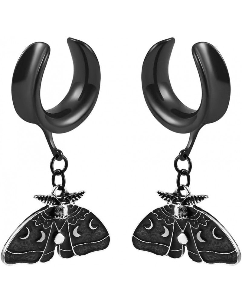 2PCS 8mm-19mm Saddle Black Moths Dangle Ear Tunnels Hypoallergenic 316 Stainless Steel Ear Hangers Plugs Gauges Piercing Body...