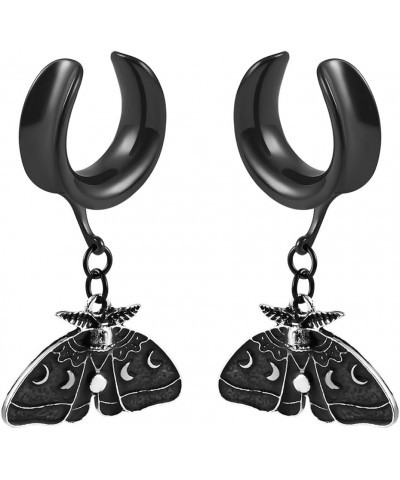 2PCS 8mm-19mm Saddle Black Moths Dangle Ear Tunnels Hypoallergenic 316 Stainless Steel Ear Hangers Plugs Gauges Piercing Body...