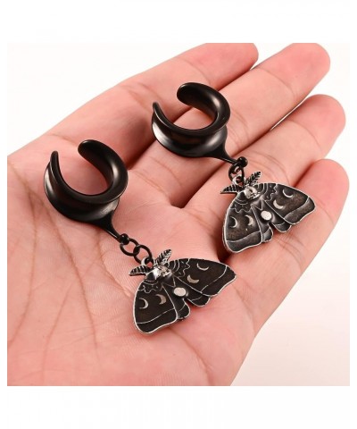 2PCS 8mm-19mm Saddle Black Moths Dangle Ear Tunnels Hypoallergenic 316 Stainless Steel Ear Hangers Plugs Gauges Piercing Body...