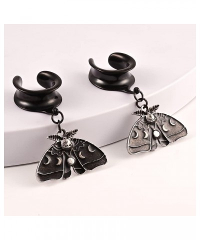 2PCS 8mm-19mm Saddle Black Moths Dangle Ear Tunnels Hypoallergenic 316 Stainless Steel Ear Hangers Plugs Gauges Piercing Body...