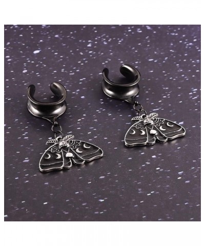 2PCS 8mm-19mm Saddle Black Moths Dangle Ear Tunnels Hypoallergenic 316 Stainless Steel Ear Hangers Plugs Gauges Piercing Body...