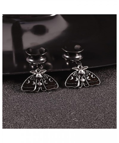 2PCS 8mm-19mm Saddle Black Moths Dangle Ear Tunnels Hypoallergenic 316 Stainless Steel Ear Hangers Plugs Gauges Piercing Body...