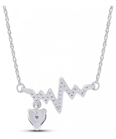 Heart & Round Cut Simulated Birthstone & White Cubic Zirconia Heartbeat & Heart Pendant Necklace Along with 18" Silver Chain ...