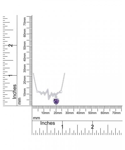 Heart & Round Cut Simulated Birthstone & White Cubic Zirconia Heartbeat & Heart Pendant Necklace Along with 18" Silver Chain ...