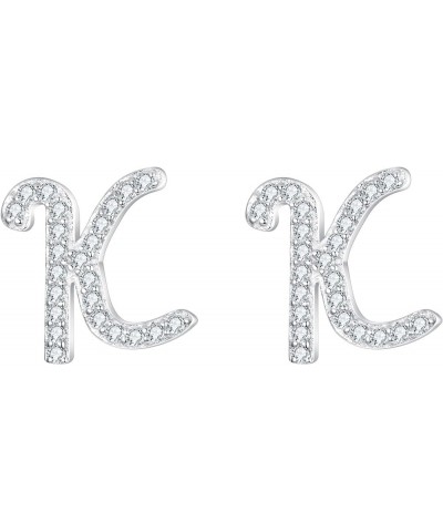 925 Sterling Silver Cubic Zirconia Alphabet Initial Stud Earrings Jewelry Gifts for Women Valentines Day K $9.62 Earrings