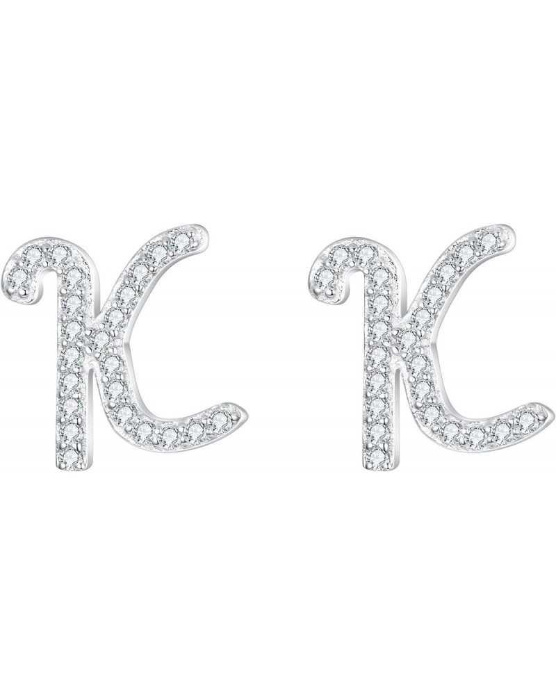 925 Sterling Silver Cubic Zirconia Alphabet Initial Stud Earrings Jewelry Gifts for Women Valentines Day K $9.62 Earrings