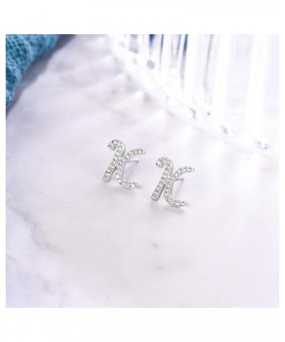 925 Sterling Silver Cubic Zirconia Alphabet Initial Stud Earrings Jewelry Gifts for Women Valentines Day K $9.62 Earrings