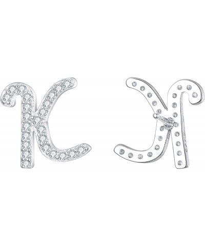 925 Sterling Silver Cubic Zirconia Alphabet Initial Stud Earrings Jewelry Gifts for Women Valentines Day K $9.62 Earrings