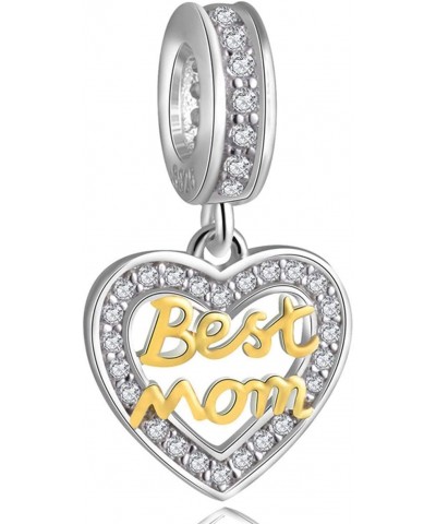 Best Mom Heart Charms for Women - 925 Sterling Silver Dangling Pendants Beads - Fit Pandora Mother's Day Bracelets, Necklaces...