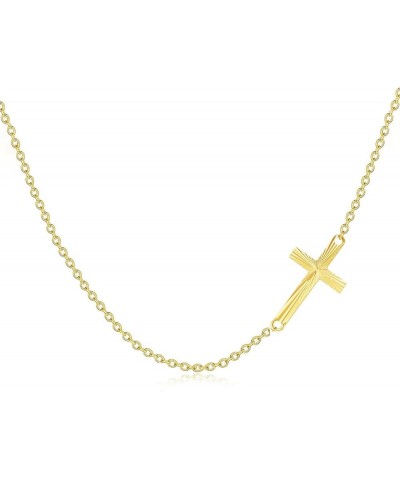 Solid Gold 14K Sideways Cross Necklace for Women, Real Gold Cross Choker Necklace Fine Jewelry Gift for Her, Mom, Wife 14"+ 2...