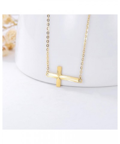 Solid Gold 14K Sideways Cross Necklace for Women, Real Gold Cross Choker Necklace Fine Jewelry Gift for Her, Mom, Wife 14"+ 2...