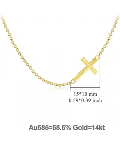 Solid Gold 14K Sideways Cross Necklace for Women, Real Gold Cross Choker Necklace Fine Jewelry Gift for Her, Mom, Wife 14"+ 2...