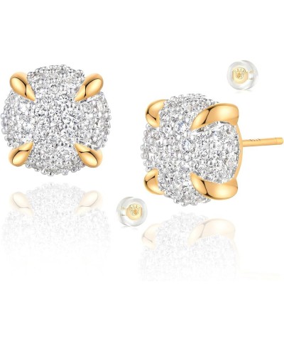 14K Gold Plated 925 Sterling Silver Post CZ Stud Earrings for Women Gold Earrings Lightweight Hypoallergenic Earrings Star, C...