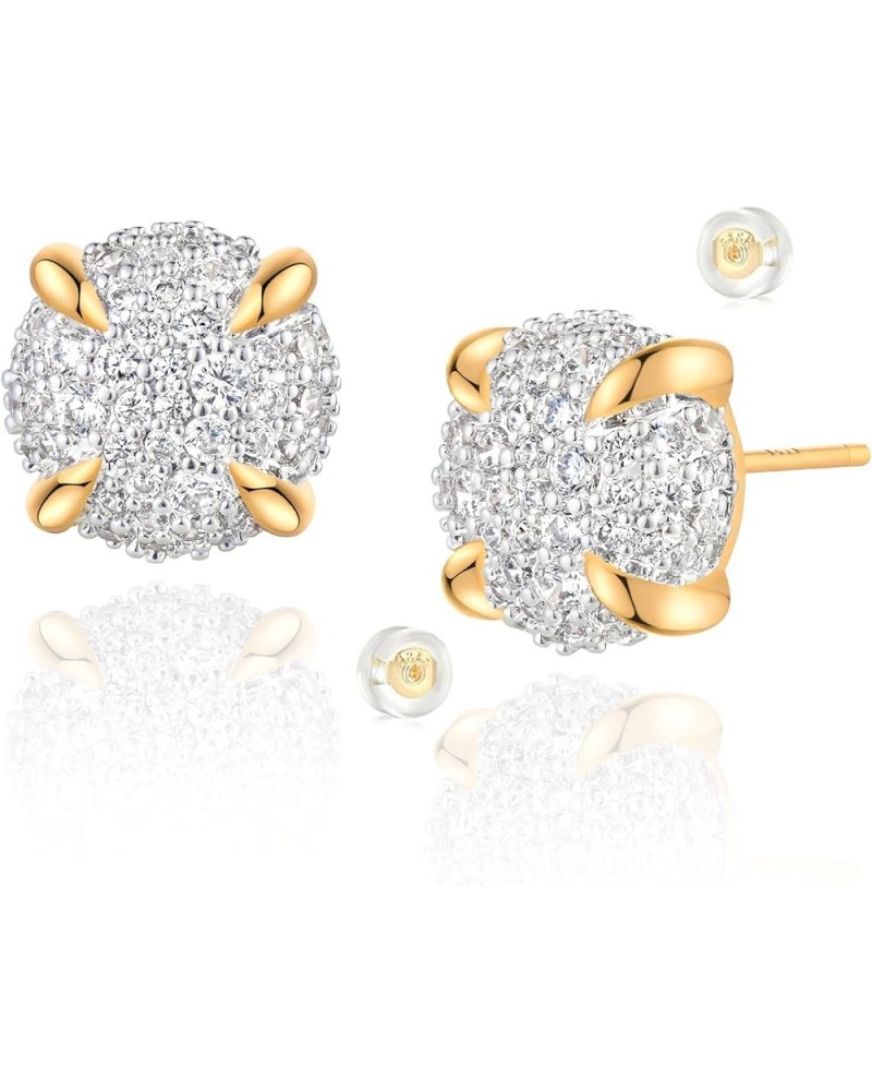 14K Gold Plated 925 Sterling Silver Post CZ Stud Earrings for Women Gold Earrings Lightweight Hypoallergenic Earrings Star, C...