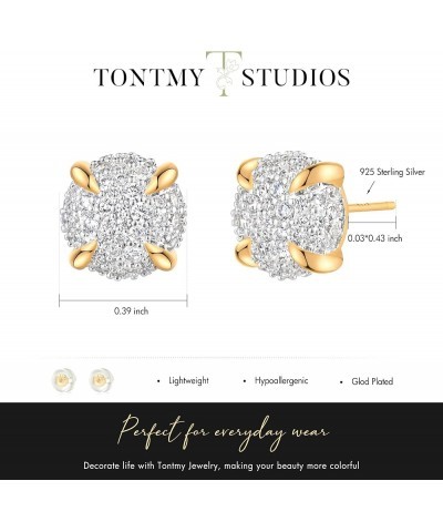 14K Gold Plated 925 Sterling Silver Post CZ Stud Earrings for Women Gold Earrings Lightweight Hypoallergenic Earrings Star, C...