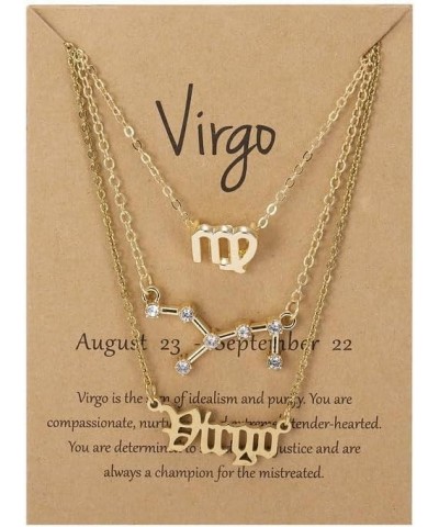 3Pcs Constellation Zodiac Layer Necklaces for Women Girls, Retro 14K Gold Plated Exquisite Letter Horoscope Old English Sign ...