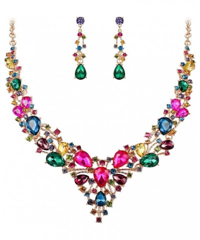 Bridal Bride Jewelry Set Crystal Flower Leaf Vine Teardrop Wedding Necklace Earrings Set Multicolor Gold-Tone $14.39 Jewelry ...