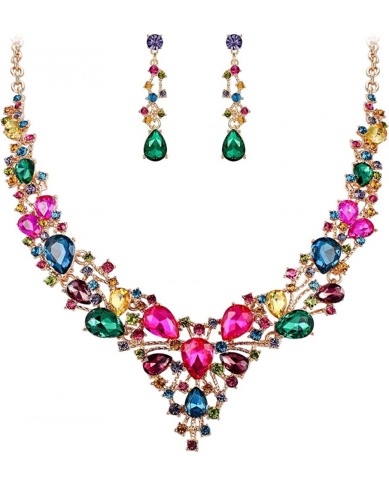 Bridal Bride Jewelry Set Crystal Flower Leaf Vine Teardrop Wedding Necklace Earrings Set Multicolor Gold-Tone $14.39 Jewelry ...