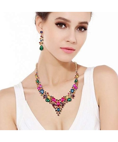 Bridal Bride Jewelry Set Crystal Flower Leaf Vine Teardrop Wedding Necklace Earrings Set Multicolor Gold-Tone $14.39 Jewelry ...