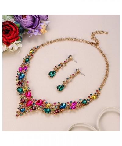 Bridal Bride Jewelry Set Crystal Flower Leaf Vine Teardrop Wedding Necklace Earrings Set Multicolor Gold-Tone $14.39 Jewelry ...