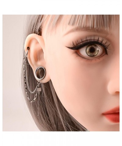 2PCS Cool Ear Gauges Chain Stud Ear Clip for women man Hip Hop Double Cartilage Ear Lobe Cuff Earrings 19mm(3/4") Silver $8.5...