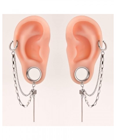 2PCS Cool Ear Gauges Chain Stud Ear Clip for women man Hip Hop Double Cartilage Ear Lobe Cuff Earrings 19mm(3/4") Silver $8.5...