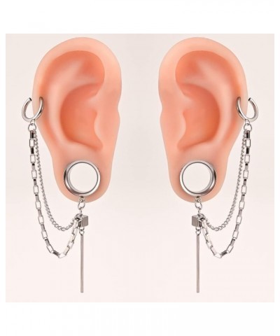 2PCS Cool Ear Gauges Chain Stud Ear Clip for women man Hip Hop Double Cartilage Ear Lobe Cuff Earrings 19mm(3/4") Silver $8.5...