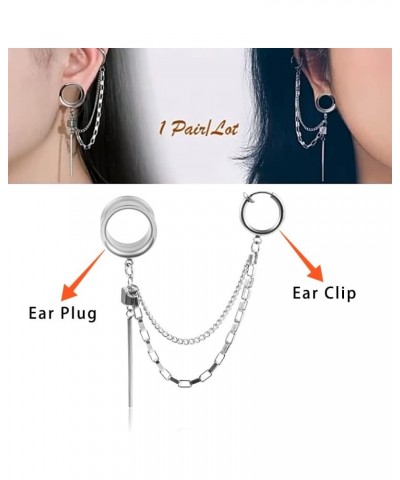 2PCS Cool Ear Gauges Chain Stud Ear Clip for women man Hip Hop Double Cartilage Ear Lobe Cuff Earrings 19mm(3/4") Silver $8.5...