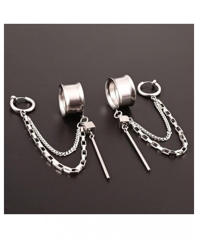 2PCS Cool Ear Gauges Chain Stud Ear Clip for women man Hip Hop Double Cartilage Ear Lobe Cuff Earrings 19mm(3/4") Silver $8.5...