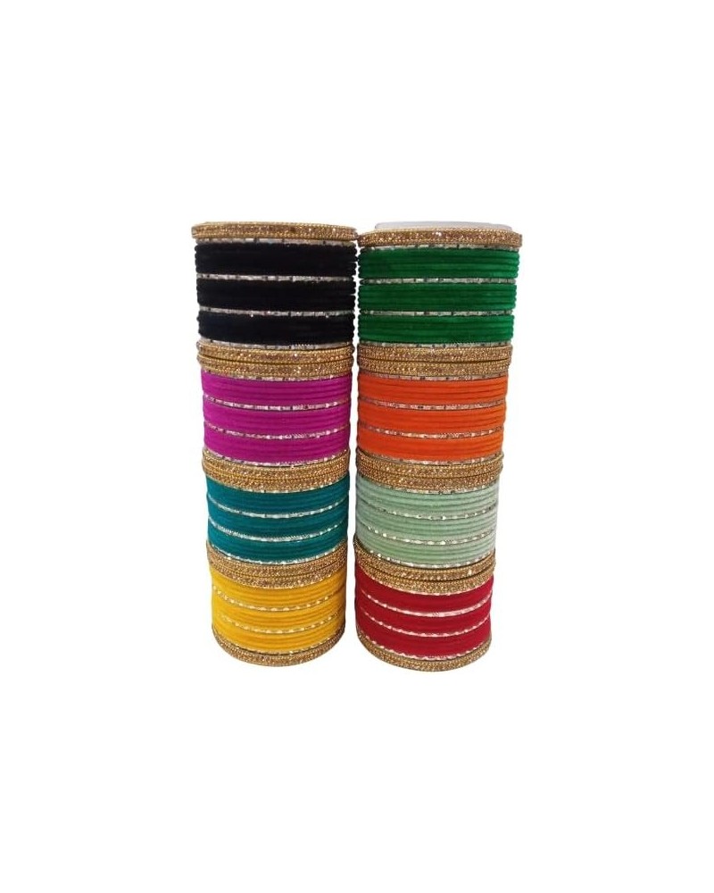 Velvet 8 Multi Color Velvet Bangles Bracelet Set, Costume Bridal Indian Jewelry, Indian bangles, Wedding jewelry, metal churi...