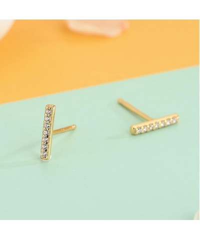 925 Sterling Silver Lightning Bolt Bar Stud Earrings | Minimalist Small Earrings for Women Cz Bar - Gold $8.64 Earrings