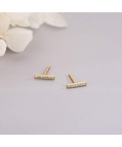 925 Sterling Silver Lightning Bolt Bar Stud Earrings | Minimalist Small Earrings for Women Cz Bar - Gold $8.64 Earrings