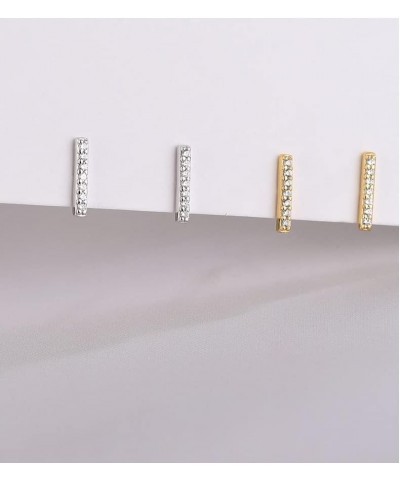 925 Sterling Silver Lightning Bolt Bar Stud Earrings | Minimalist Small Earrings for Women Cz Bar - Gold $8.64 Earrings