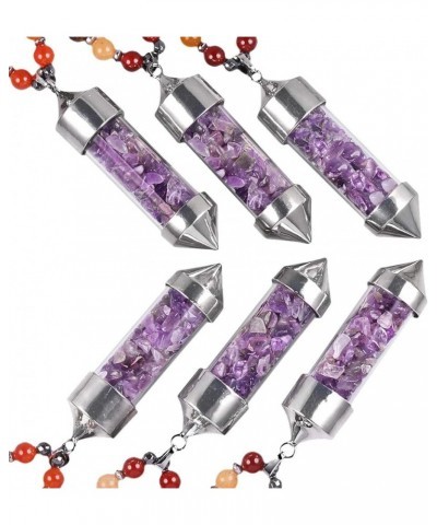 6mm 7 Chakra Stone Necklace for Women Men, Amethyst Wishing Bottle Healing Crystal Point Pendant Wrapped Bracelet 30-32 Inch ...