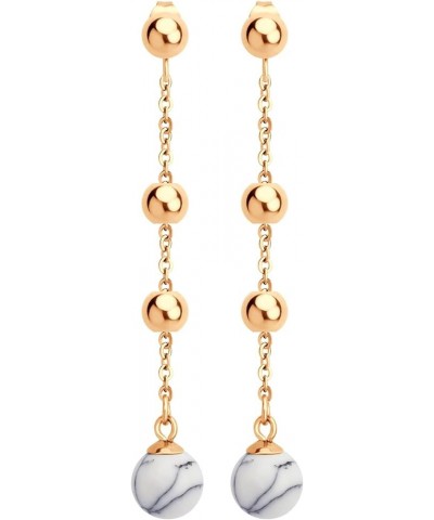 Stainless Steel Beaded Dangle Howlite/Turquoise Stud Earrings for Women Rose Gold Howlite $10.79 Earrings