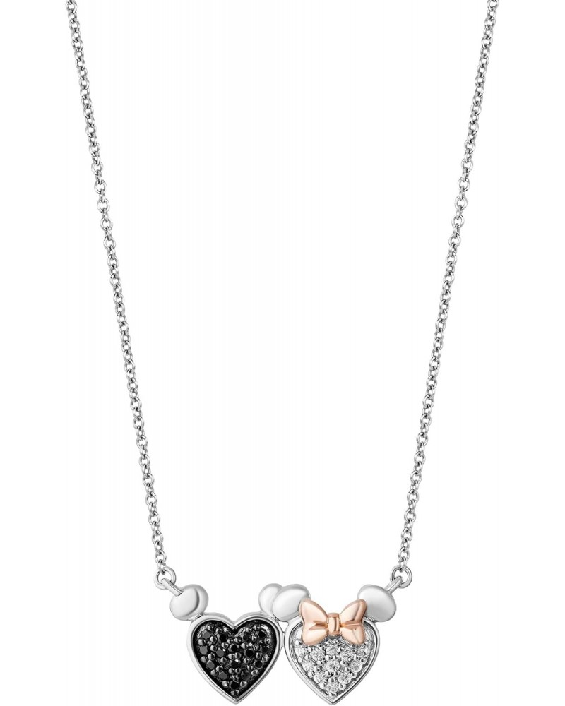 Disney Jewels 14K Rose Gold over Sterling Silver Mickey and Minnie Mouse Black and White Diamond Hearts Necklace $115.50 Neck...