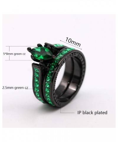 His and Her Couple Rings Black Matching Ring 1.5ct Green CZ Women Wedding Ring Sets for Him and Her women's size 9 & men's si...