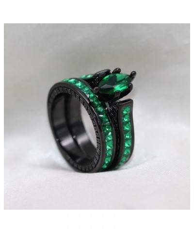 His and Her Couple Rings Black Matching Ring 1.5ct Green CZ Women Wedding Ring Sets for Him and Her women's size 9 & men's si...