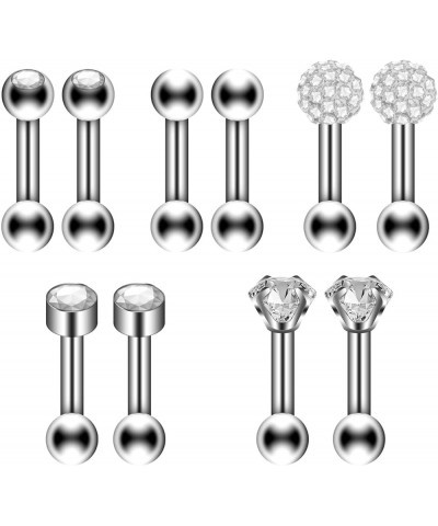 10Pcs 16G Earrings Studs Ball Back Earrings Screw Back Stud Earrings Helix Cartilage Ear Studs Barbell Inlaid Rhinestones Tra...